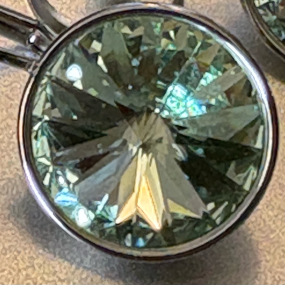 Light Lime Green Small Bella-Style Swarovski Crystal Rhodium Leverback Earrings - Picture 14 of 16